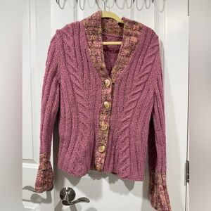 Pink Cable Knit Cardigan Sweater